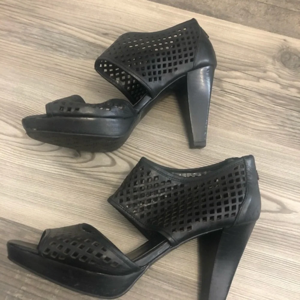 Franco‎ Sarto Diamond Laser Cut Ankle Black Heels